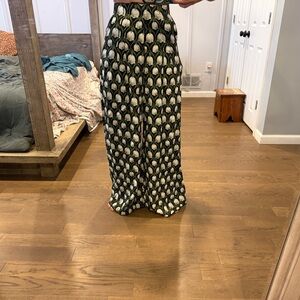 Agua by Agua Bendita Black, Green and White Floral Palazzo Pants